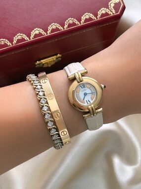 AUTHENTIC CARTIER BEIGE LEATHER WATCH - WITH BOX